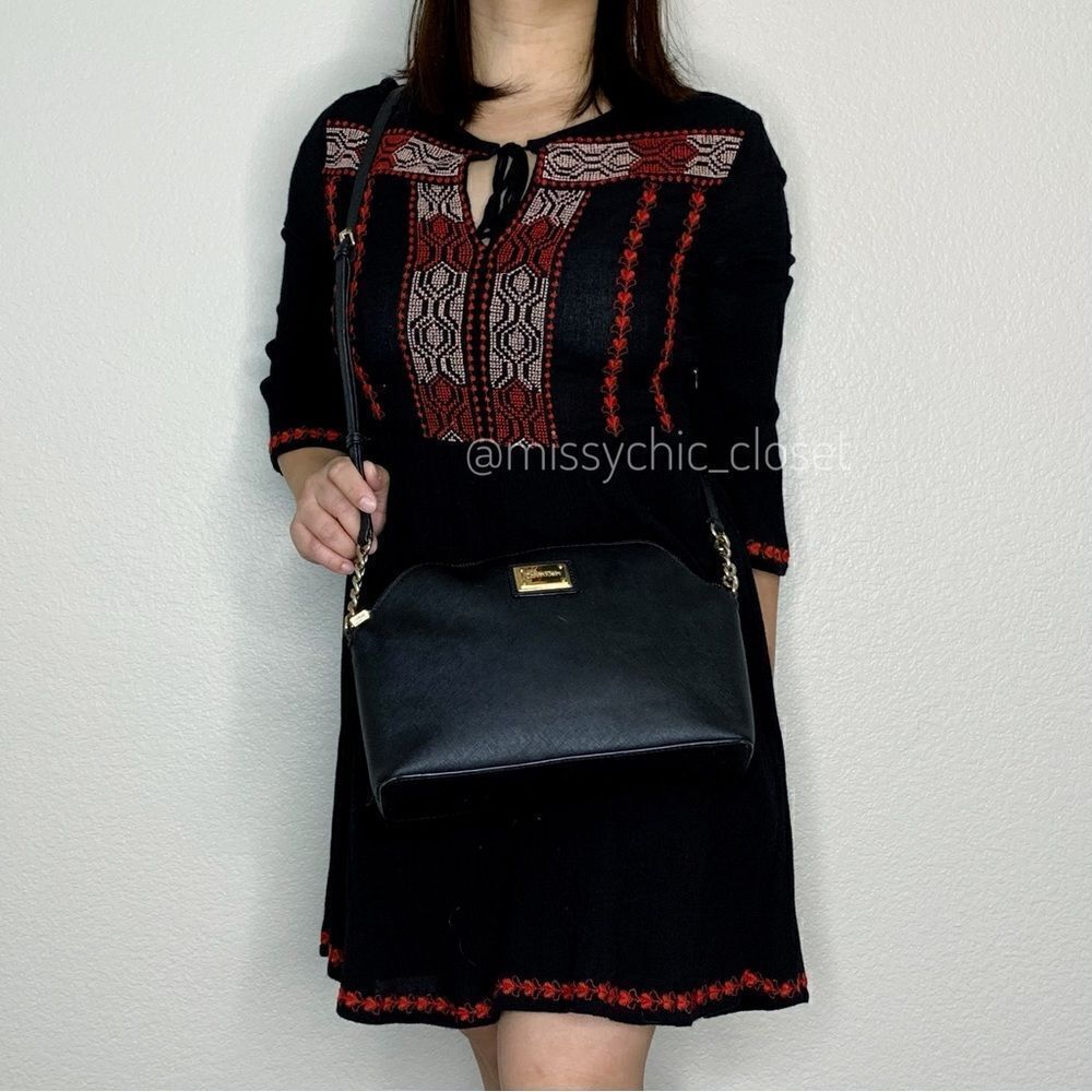 Calvin Klein Black Saffiano Top Zip Chain Crossbody Bag